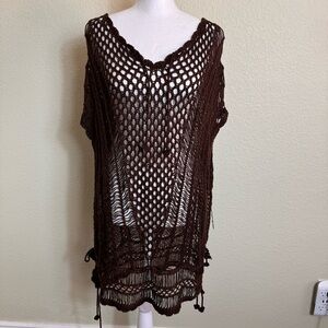 Sweet Size‎ Large Women's Top Vest Coverup Brown Crochet